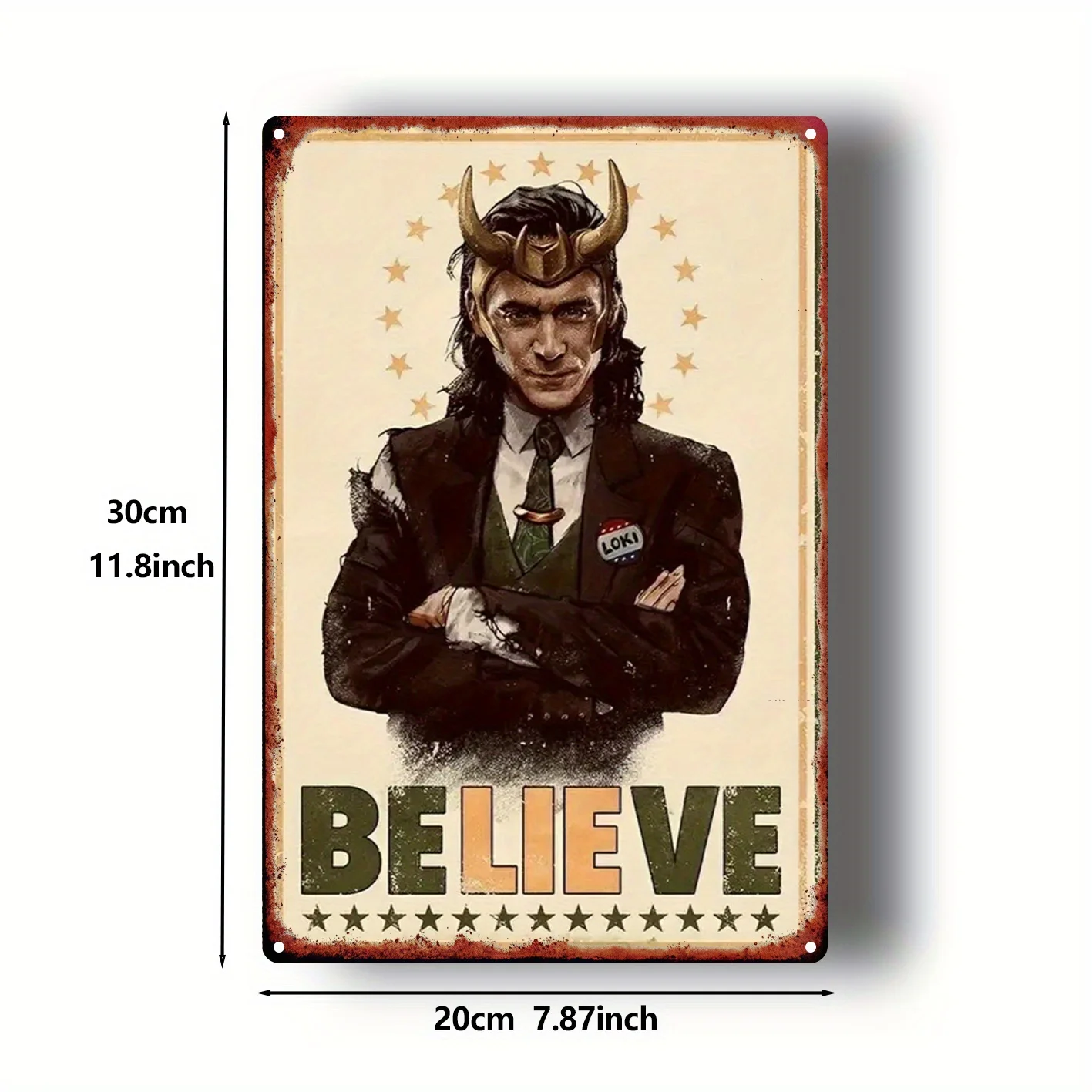 قطعة واحدة من ملصق الحائط المعدني من MARVEL - "Thor'S Hammer & Loki: Marvel Heroes Series" (20.32 سم × 30.48 سم) - ديكو مستوحى من الطراز العتيق