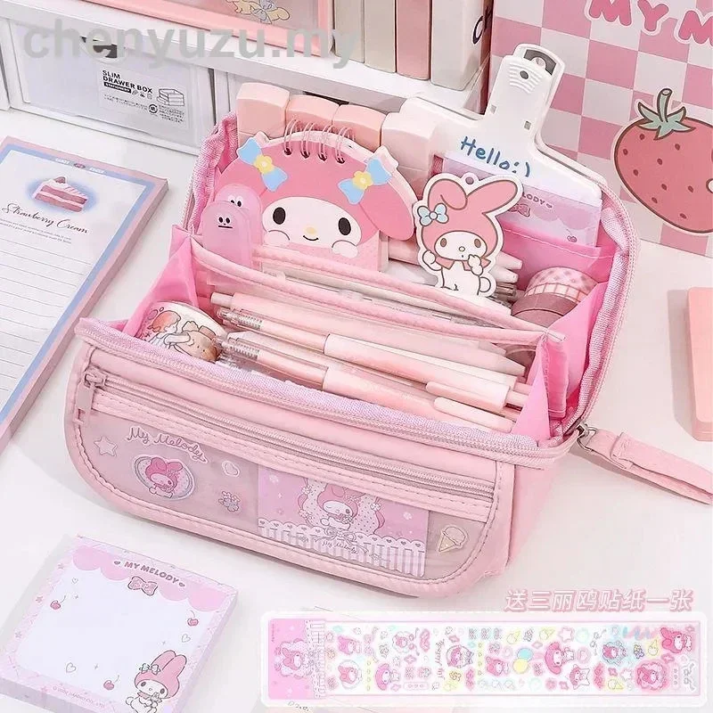 เคสใส่ดินสอลายกุโรมิน่ารัก Sanrio สำหรับเด็กผู้หญิงมัธยมต้นเด็กประถมใหม่ความจุขนาดใหญ่รูปลักษณ์สูง