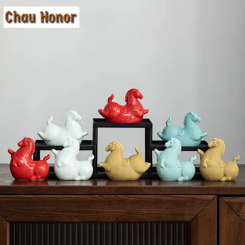 Creative Ceramic Horse Sculptures Crafts Modern Home Decoration Living Room Office Desktop Wine Cabinet Tang Horse Ornaments