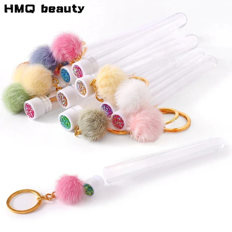 50/10pcs Gold Keychain Eyelash Brush Tube Eyelash Brush Eyebrow Microbrush Lash Extension Micro Brushes Container Makeup Tools