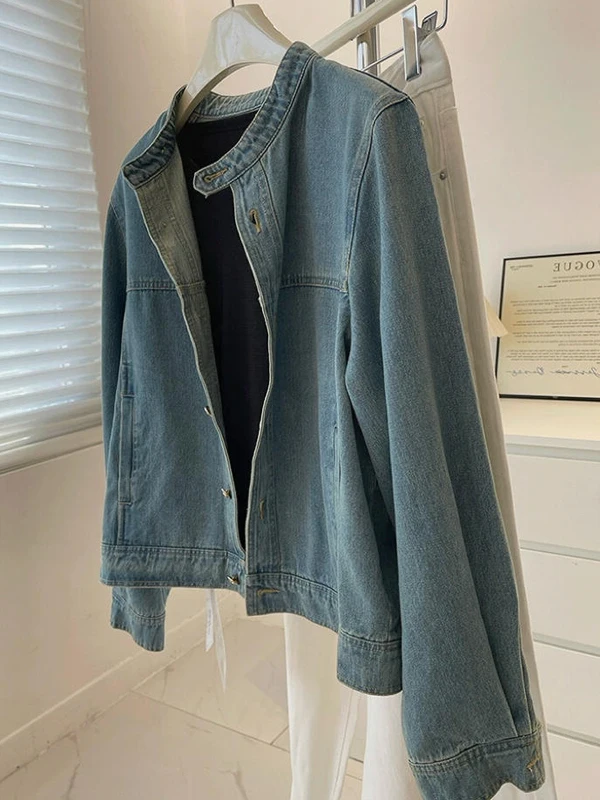 

Retro Sle Women's ort Denim Jaet Loose Fit Slimming Top Spring Autumn New Arrival Casual Faion Outerwear