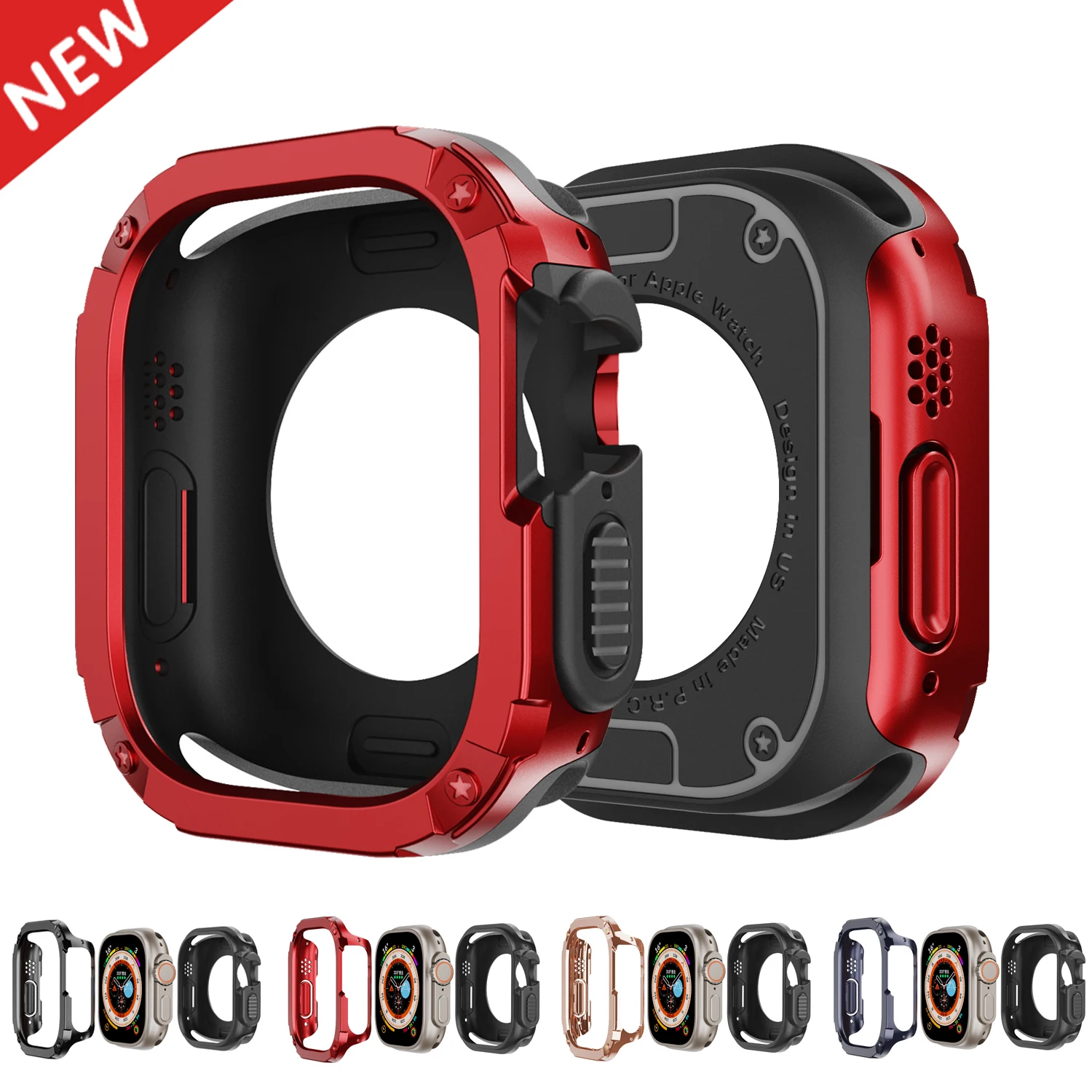 Capa 2 em 1 para apple watch série 8/7/se/6/5/4 ultra 41mm 45mm 40mm 44mm 49mm tpu + pc protetor à prova de choque para iwatch