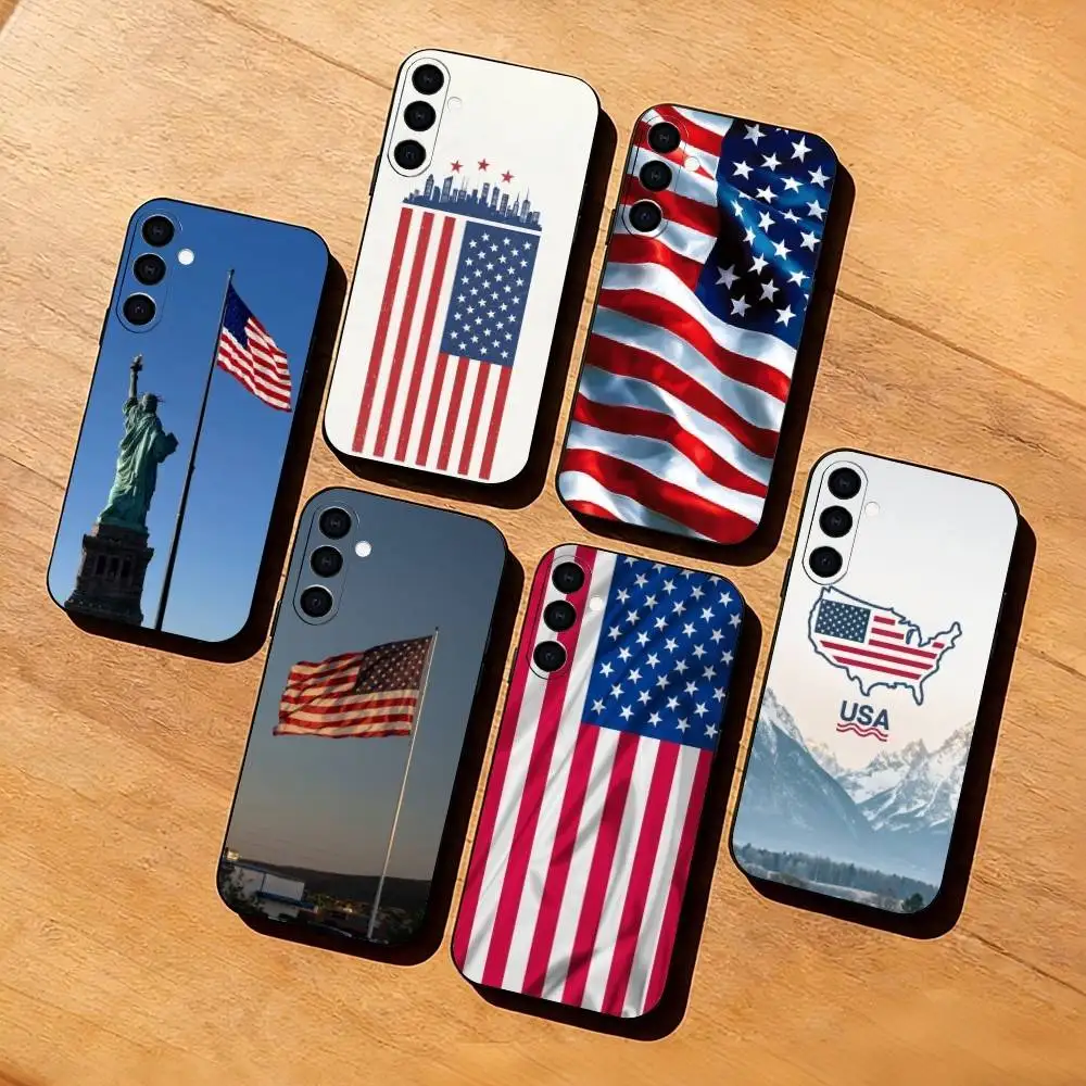 U-USA National Flag Pattern  Phone Case Black Silicone Soft For Samsung Galaxy A73,A72,A71,A70,A53,A52,A51