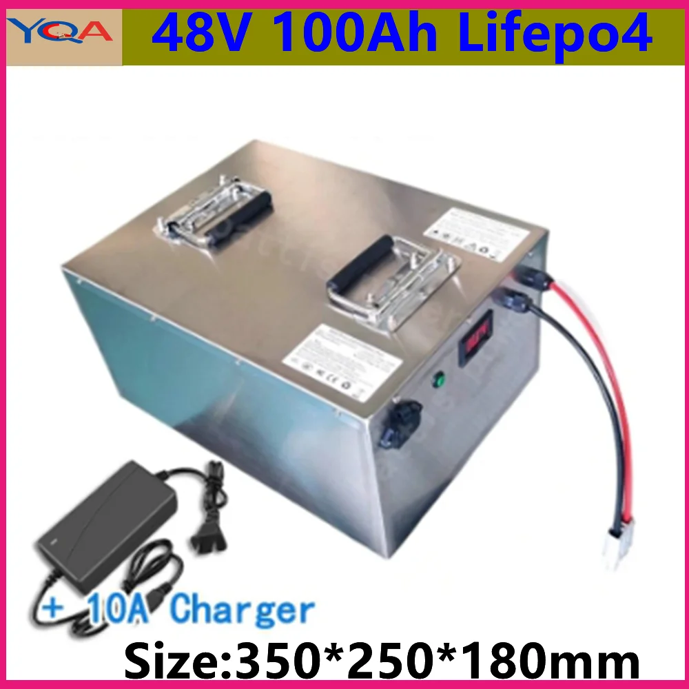 lifepo4 battery pack 48v 100AH batterie with BMS for electric tricycle golf cart boat EV RV camper scooter + 10A charger