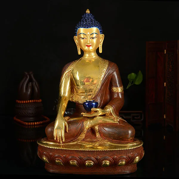 33cm LARGE # GOOD Buddhist disciple efficacious Safety Nepal Gold-plated Shakya Mani brass Buddha statue