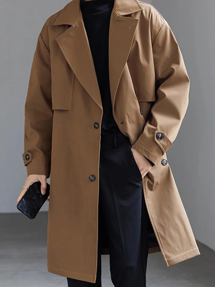 

Повседневная мужская ветровка средней длины кофейного цвета в британском стиле, весна-осень, премиум-класса, свободного кроя