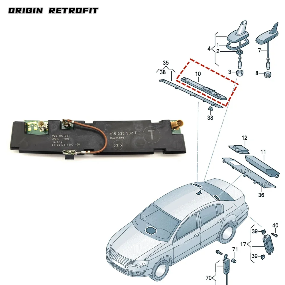 3C5 035 532 T for Passat B6 Aerial Module Aerial Amplifier for Rear Screen Aerial Antenna Amplifier 