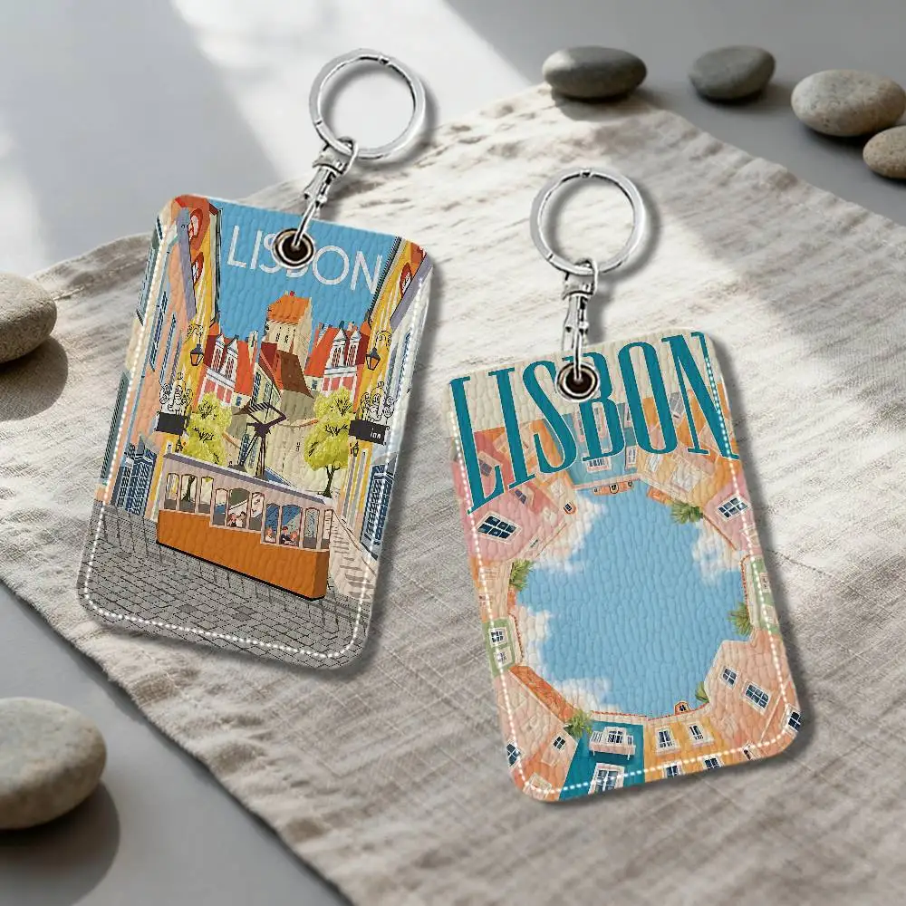 

LISBON Aesthetic Art Keychain Card Holder, Badge Credit Card Holder, Student ID Card Holder, Bus Cards Cover
