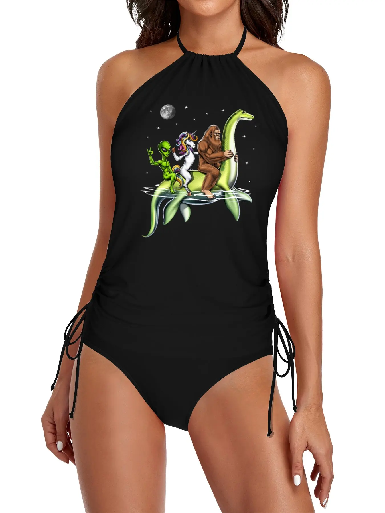 

Cryptids Riding Loch Ness Monster Split Swimsuit Set women's swimwear swimsuits for women cute bikini