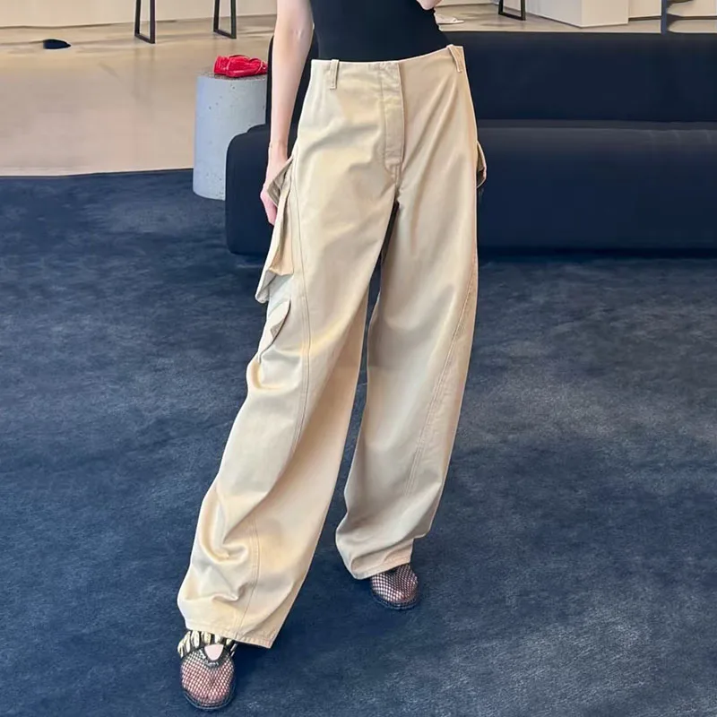 Женские рабочие брюки с изогнутым ножем, повседневные широкие брюки с несколькими карманами, высококачественные длинные брюки из чистого хлопка, осень, новый стиль, y2k Женские рабочие брюки с изогнутым ножем, повседневные широкие брюки с несколькими карманами, высококачественные длинные брюки из чистого хлопка, осень, новый стиль, y2k