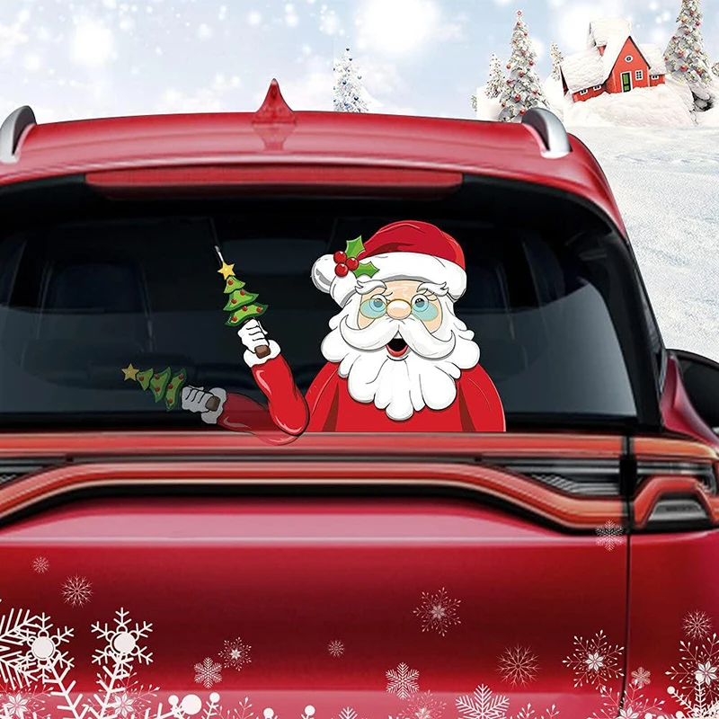 Santa Claus Car Rear Windshield Wiper Car Sticker Vinyl Waterproof Sunscreen Car Sticker Santa Claus Snowman Reindeer Sticker