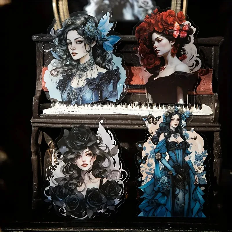 30-teiliges Vintage Gothic Girl Sticker Set - Retro DIY Collagen, Sammelalben, Planer & Zeitschriften-vielfältige Charakter künstlerische Dekoration