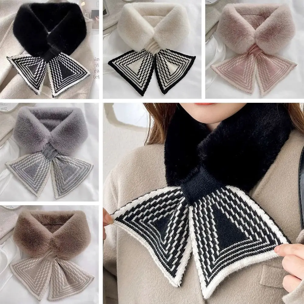 شتاء دافئ بلون الصليب وشاح فرو الأرنب الصناعي رشاقته وشاح للرقبة منديل التفاف الفتيات