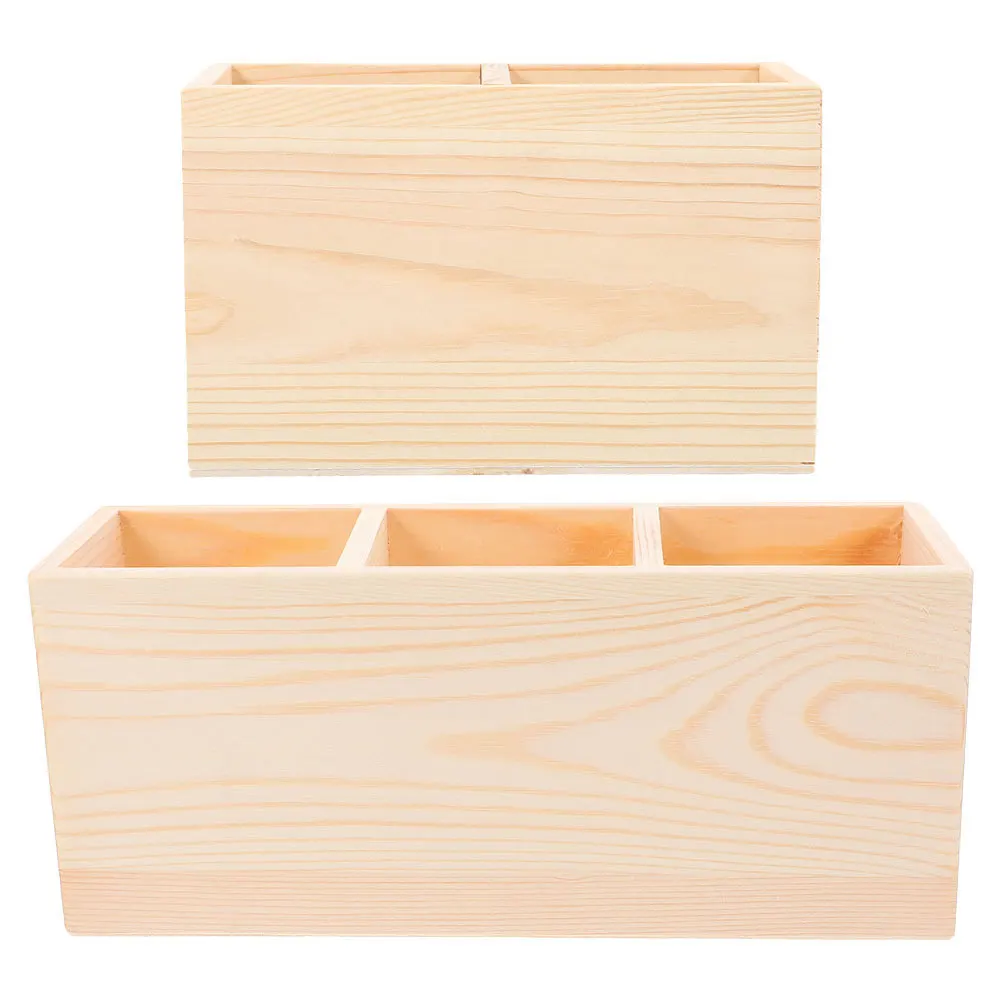 

2Pcs Wooden Desktop Organizer Multi Compartment Storage Box Makeup Brush Marker Holder Remote Control Pencil Container Office