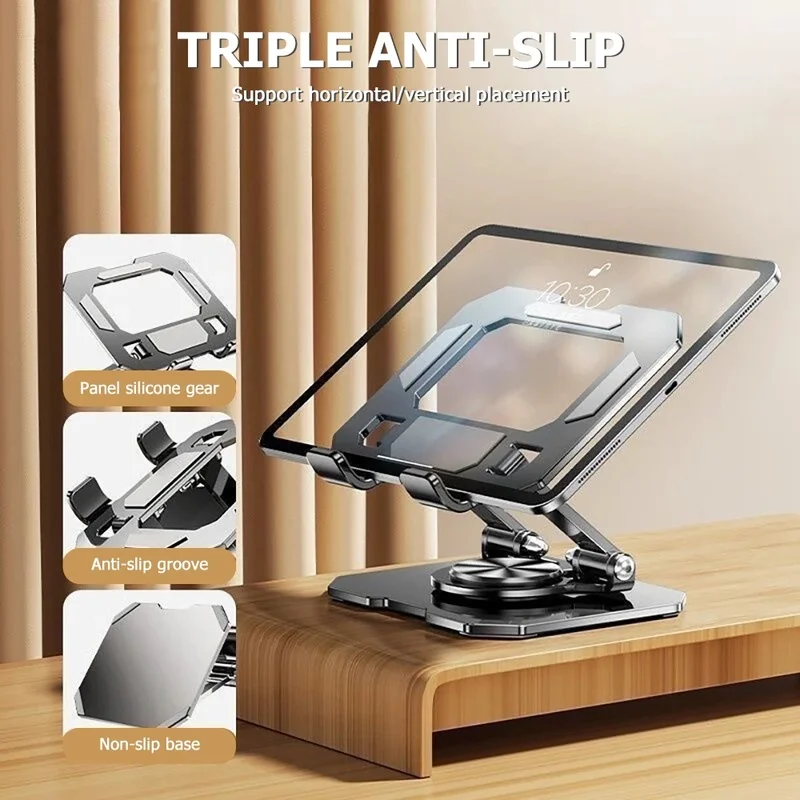 360° Rotatable Tablet Stand Adjustable Foldable Desktop Stand Holder For Samsung Tab iPad Air 13 Lazy Folding Metal Tablet Stand