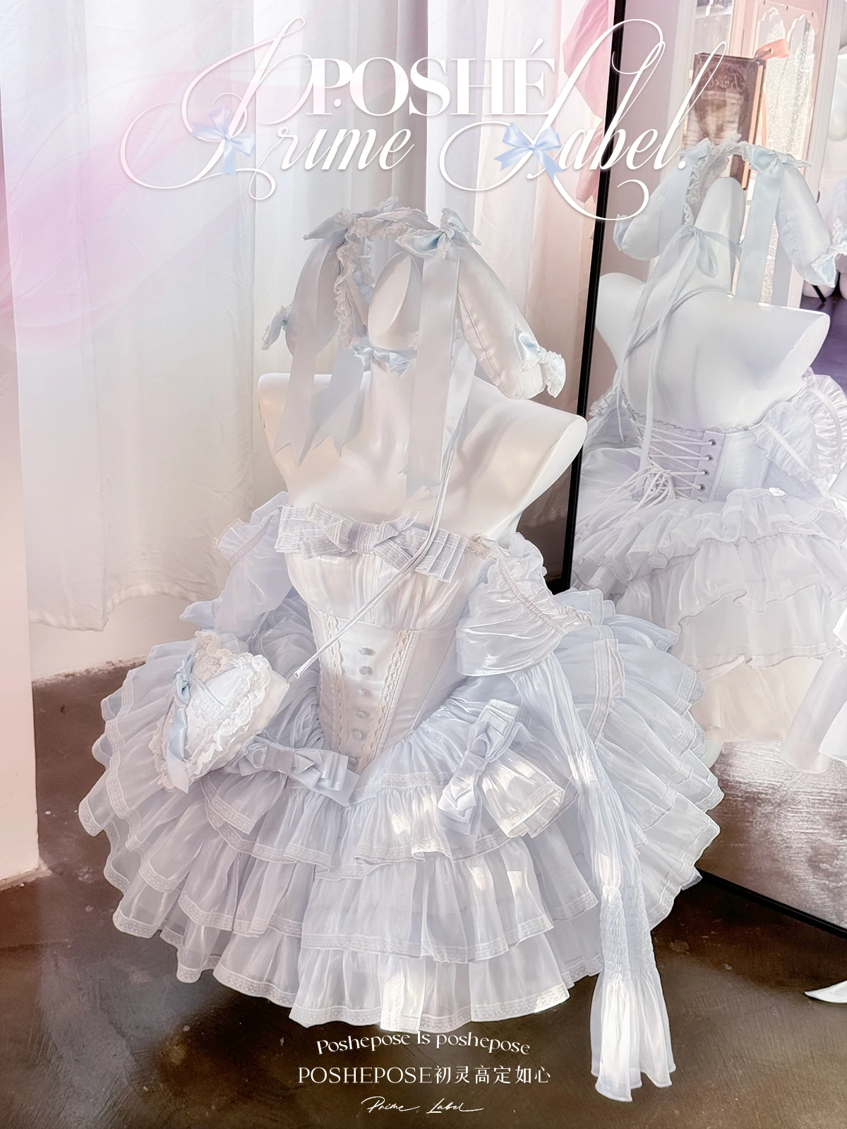 Originele hoge kwaliteit Lolita sets schattige strik off-shoulder schuine hals prinses gezwollen jurk elegante ruches hoge taille feestjurken
