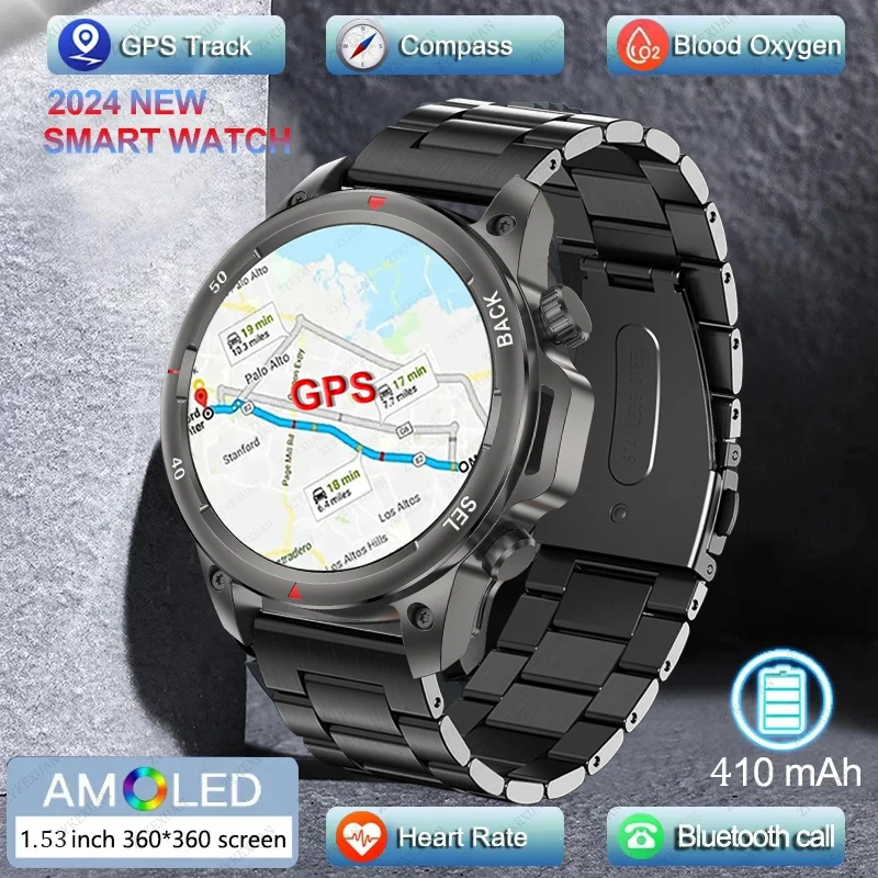 

2024New GPS Track Rugged Military Smart Watch Men AMOLED HD Screen IP68 Waterproof NFC Bluetooth Call SmartWatch For Android IOS