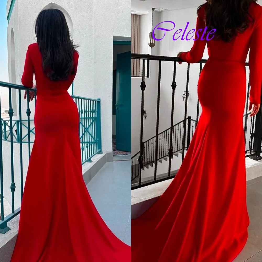 Customized Sexy Cap Sleeve Long Sleeves Evening Dress Exquisite Jersey Prom Dresses Delicate Mermaid Party Gowns For Woman