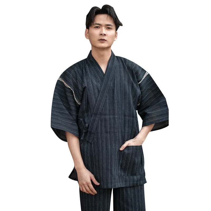 Tethered Cotton Men's Kimono Yukata Sweat Steaming Suit Pajamas New Japan Style Male Home Furnishings