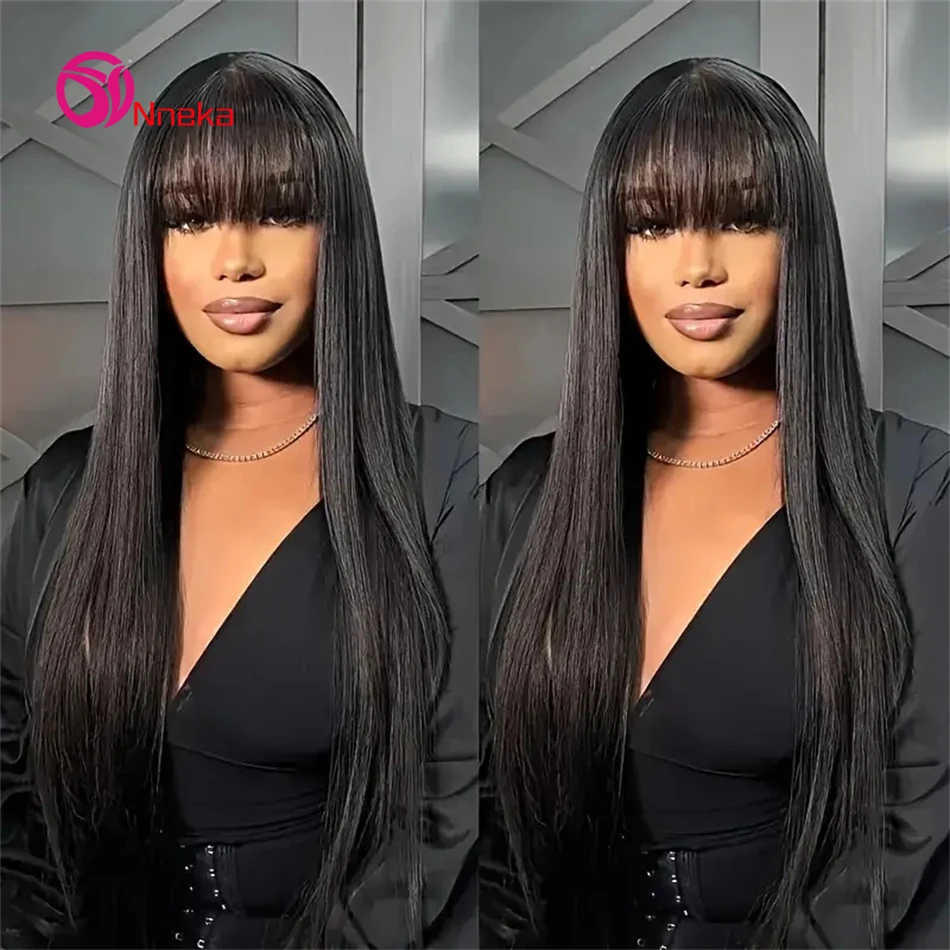 

3x1 Lace Wig Stright Human Hair Wig With Bangs Full Machine Made Brazilian 100% Human Hair Wigs For Women Gifts