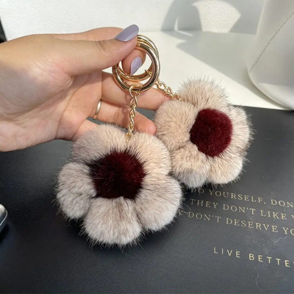 Mink Fur Sunflower Plush Pendant Brown Stamens Soft Plush Flower Keychain Stuffed Fashion Fluffy Daisy Keychain Backpack Decor