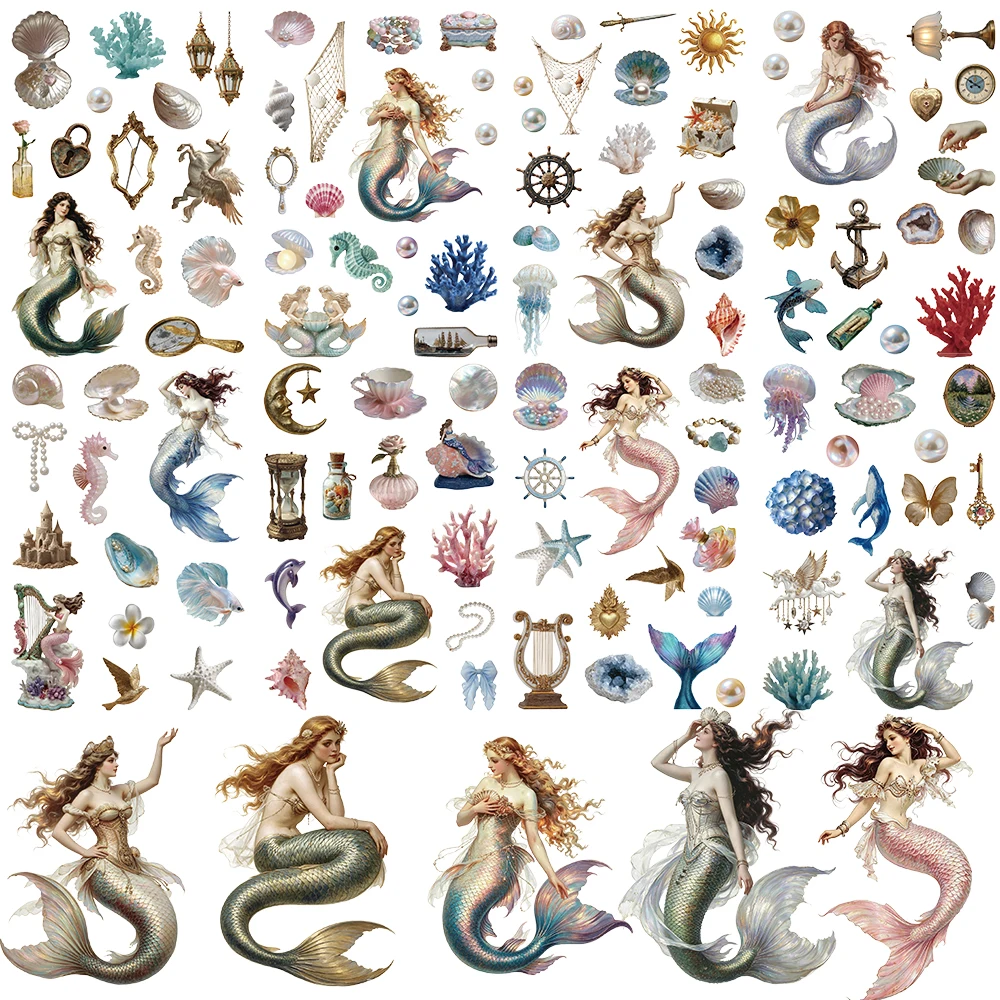 8PCS Legend of Mermaid Collage Stickers Aesthetic Phone Laptop Supplies Streetwear Community Guitar Fridge Art Bar Collage