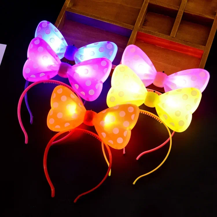 5/10Pcs LED Light-Up Girls Polka Dot Bowknot Headband Flashing Luminous Bow Headband for Glowing Parties Fancy Plastic Headband