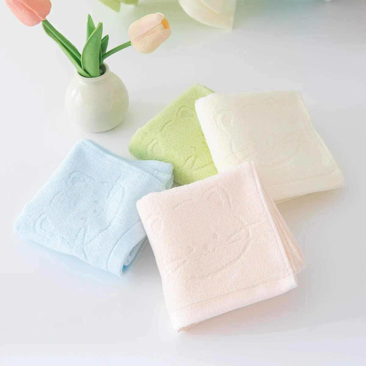 Antibacterial 100% Cotton A-Class Children's Towels – Highly Absorbent Ideal for Kindergarten Face Washing Plain Jacquard-Design