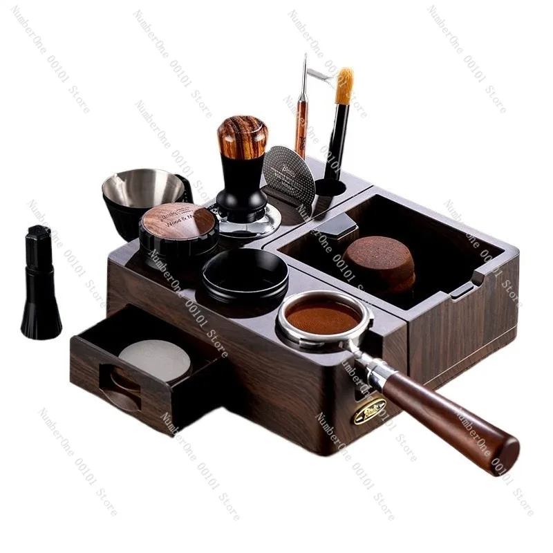 Coffee press base set, powder spreader, tamper, Italian-style handle accessories, three-piece barista kit, storage rack included