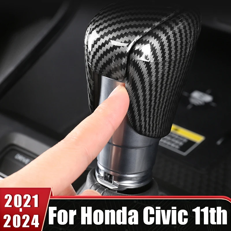 

ABS Carbon Fiber Car Gear Head Shift Cover For Honda Civic 11th 2021 2022 2023 2024 Gearbox Shift Knob Case Sticker Accessories