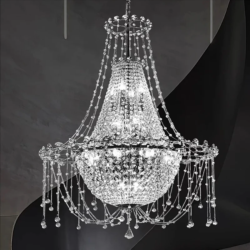 

Nordic Luxury Crystal Grand Chandelier lustre Retro Staircase Opera Lamps High Ceiling Living Room Lobby Decor Dimmable