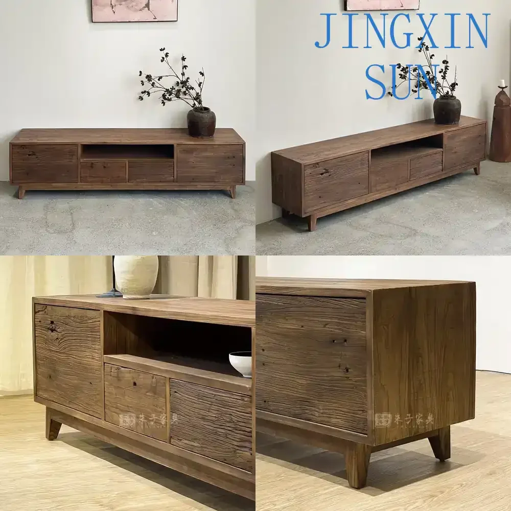 All Solid Wood TV Cabinet for B&B Elm Floor-to-Ceiling Home Simple Low Storage Locker Living Room Furniture TV Stand Console