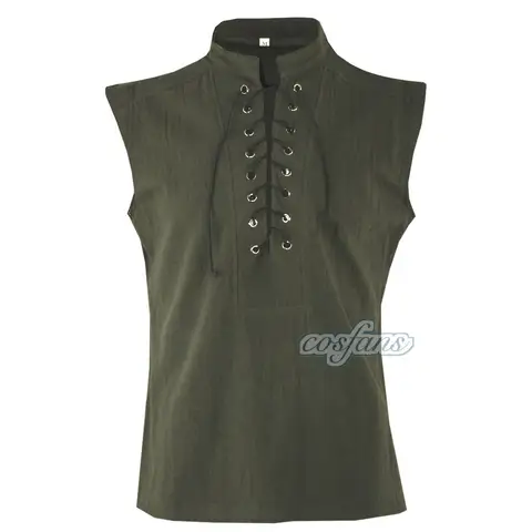 Vuxna män medeltida renässanskrigare riddardräkt mantel skjorta toppar ärmlös Cos Tabard överrock manlig tunika plusstorlek S-2XL 10 best sales medeltida tunika för män - №5