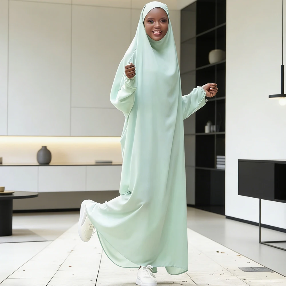 

Eid Hooded Muslim Women Hijab Dress Prayer Garment Robe Full Cover Ramadan Gown Islam Clothes Niqab Abayas Dubai Turkey Jalabiya