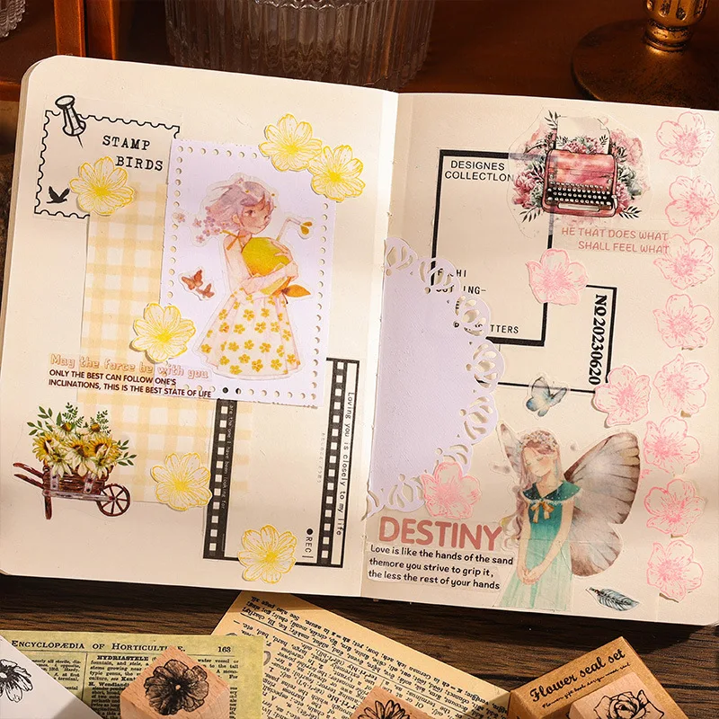 Wooden seal rubber flower retro stamp DIY Scrapbooking Card Making thin postcard decoration rose and chrysanthemum gift seal