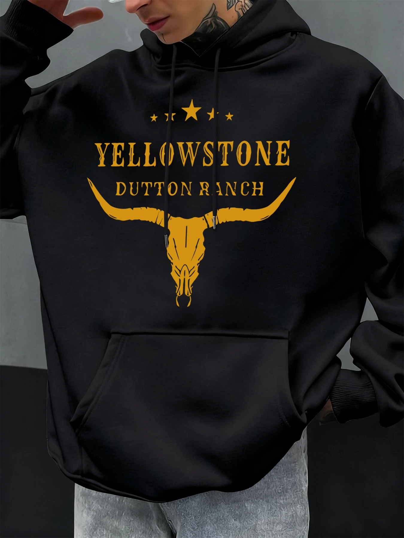 الحجر الأصفر Dutton Ranch يطبع الرجال هودي الخريف الصوف هوديس الهيب هوب المتضخم الشارع الشهير ملابس كاجوال مريحة