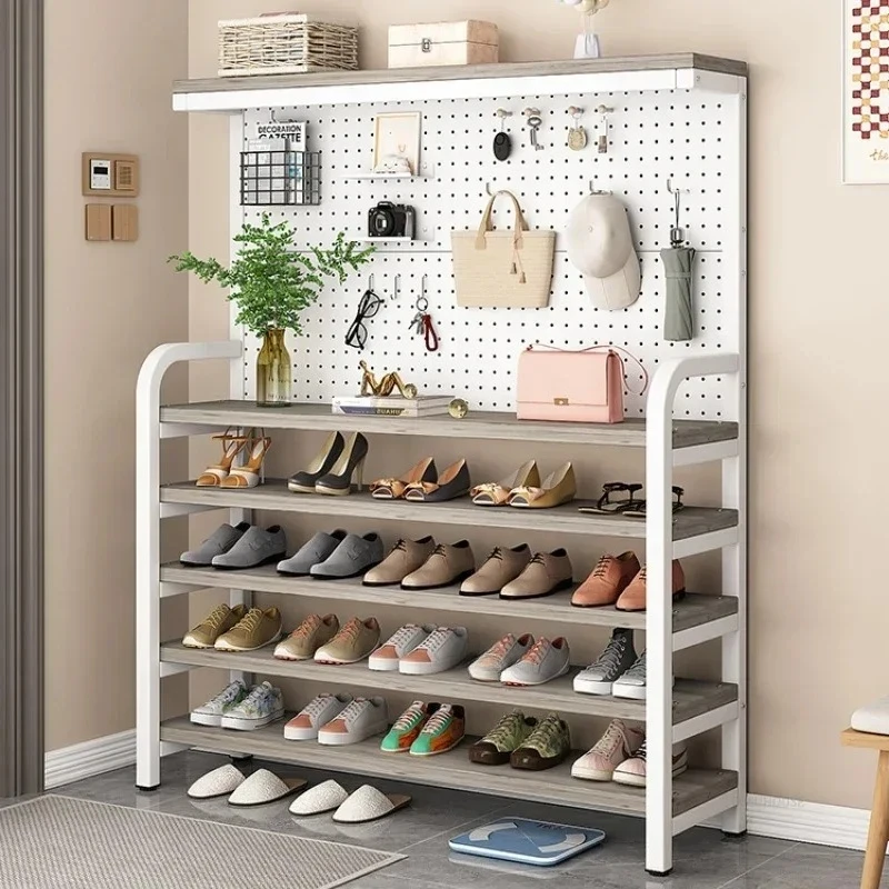 & Nordic Storage Multi-layer Entry Shoe Cabinets Iron Shoe Rack with Perforated Board Home Furniture Living Room Shoes Organizer