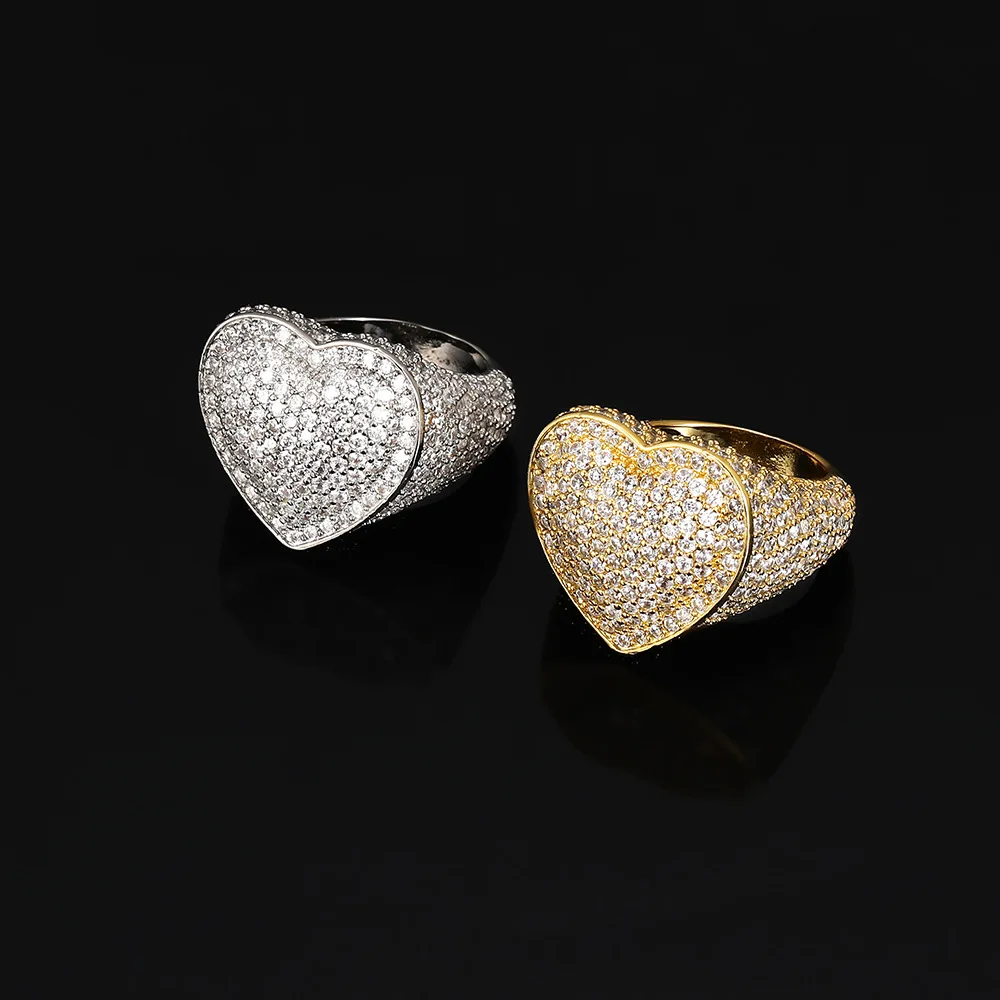 

FEEHOW Luxurious Temperament Shiny Zircon Heart-shaped Rings For Men Punk Hip-hop Style Ring Daily Simple Jewelry Gift