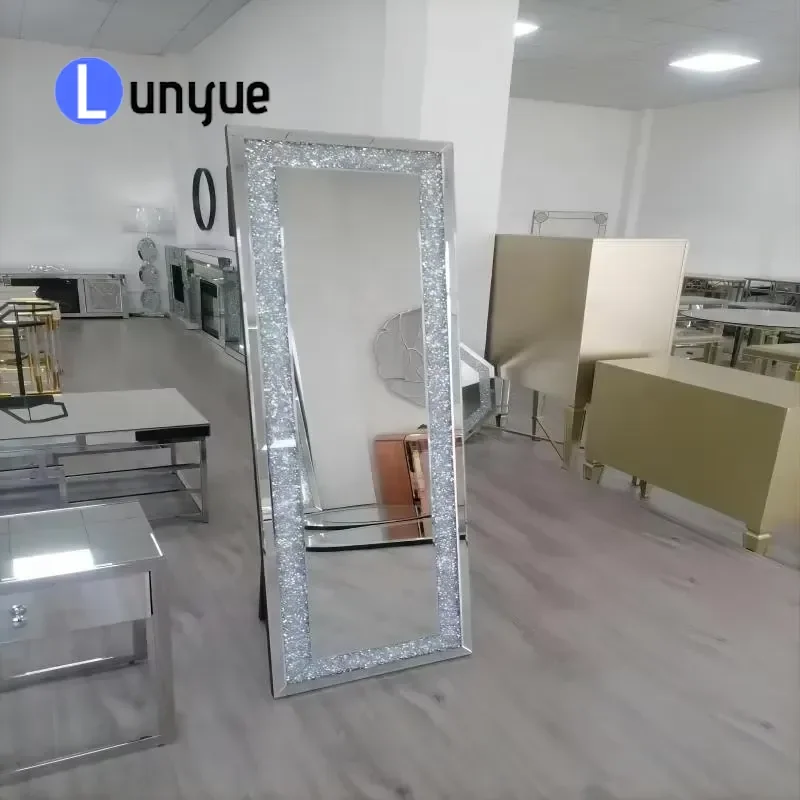 Classic Crushed Diamond Crystal Wall Mirror with LED Light Large Glass Bedroom Decor Home Decoration Wholesale