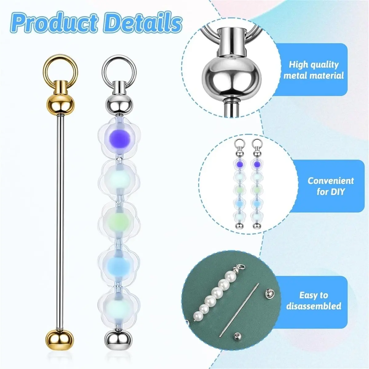80pcs Blank Beadable Keychain Bars Bulk Metal DIY Bead Key Chain Bar, for Pendant DIY Crafts Jewelry Making