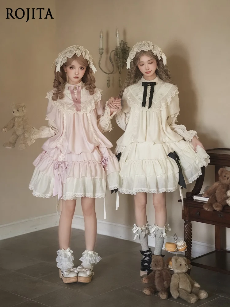 

Dress for Women Vintage Elegant Lace Patchwork Rose Embroidery Drawstring Design Pull-Up Hem OP Twin Spring Summer Lolita Dress