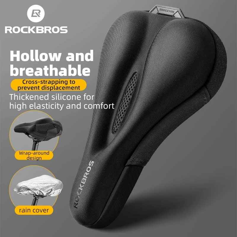 ROCKBROS Bike Saddle Cover Shockproof Soft Liquid Silicone Gel Bicycle Seat Cover With Rain Cover MTB Road Cycling Saddle Parts