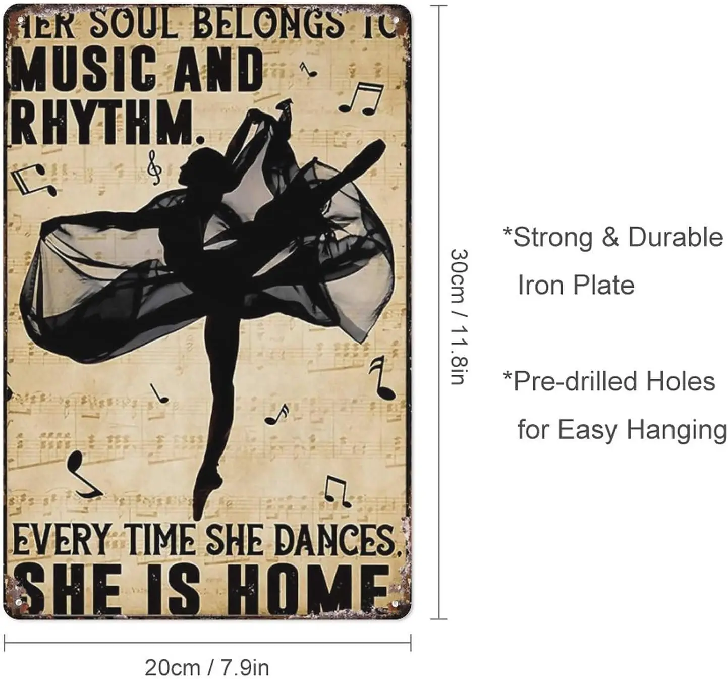 Retro Tin Sign Ballet Dancer, Music Lover - Her Soul Belongs To Music And Rhythm, Every Time She Dances For Home Classroom Bathr