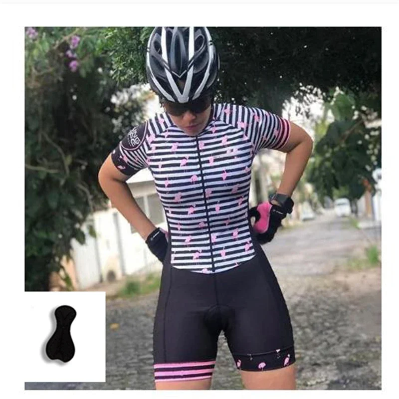 New Cycling Bicycle Jersey Sets, Women's Bike Clothing Summer Anti-UV Riding Skinsuit, Bib Shorts Sleeve TeamTriathlon Jumpsuit