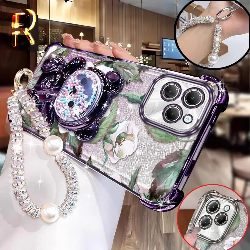 

Hot40 White flowers prints Bracelet Holder Phone Case For Infinix Hot 40Pro 40 30Play 30 50i 60 50 Spark 20Pro 40Proplus Cover