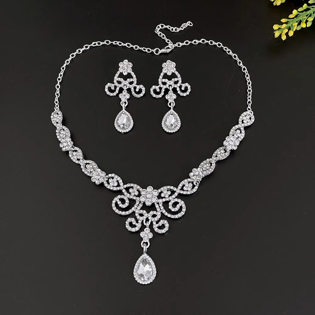 

1Set Rhinestones Necklace Earrings Set Elegant Wedding Jewelry Vintage Decoration Party Accessory Women Jewelry