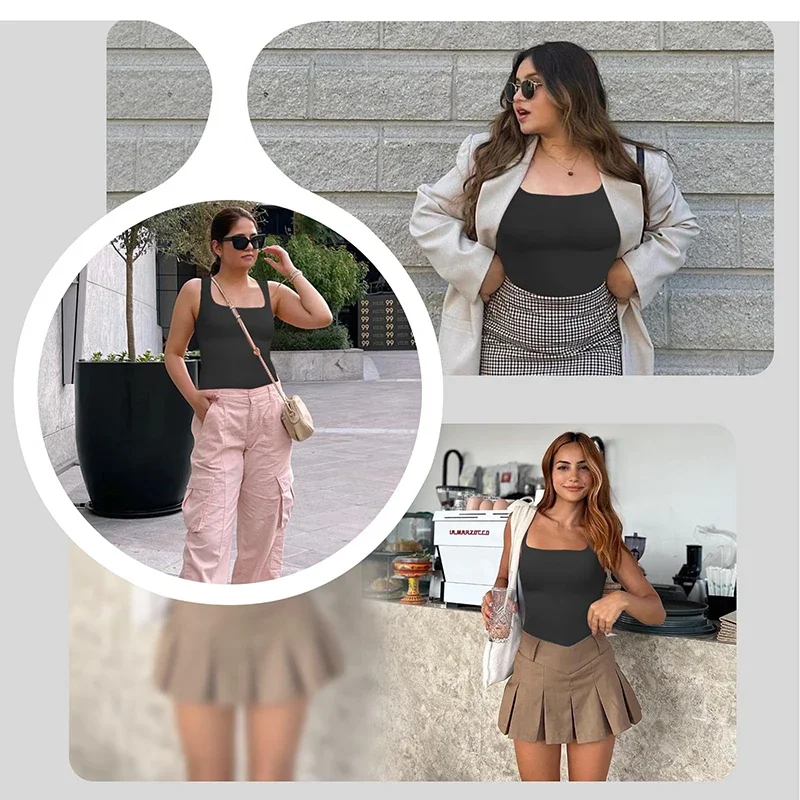 1/2 Stück Shapewear Bauchkontrolle Tank Top Kompressionstanks für Frauen Square Neck Nahtfreier Body Shaper Camisole Cami Tops – Detail 3