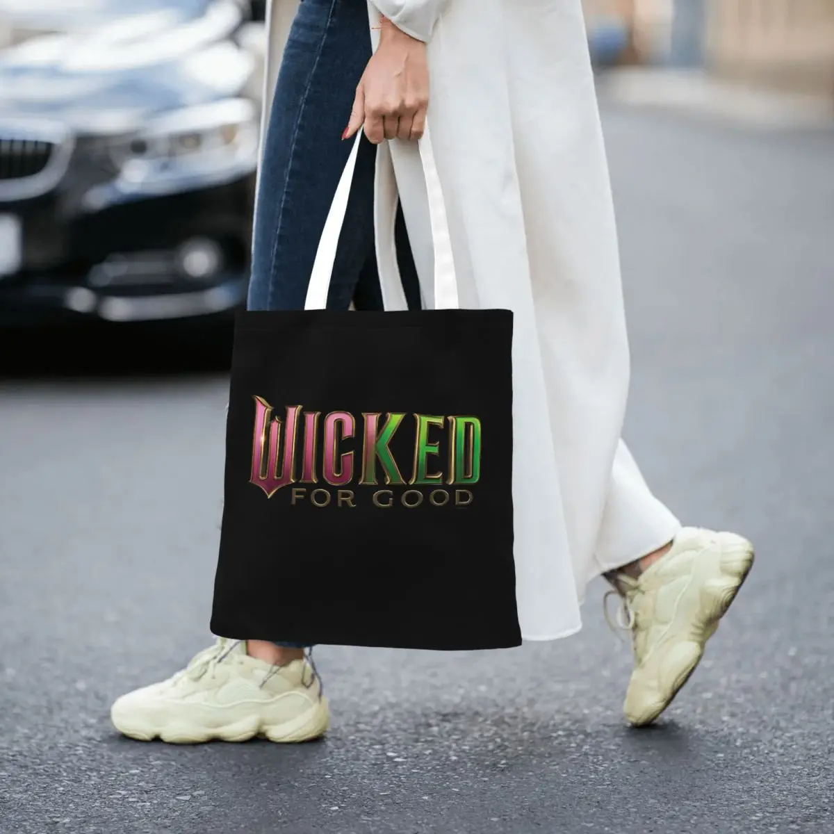 

Wicked For Good Pink To Green Logo Tote Bags Women Handbag Foldable College Shoulder Bag Reusable Shopping Bag