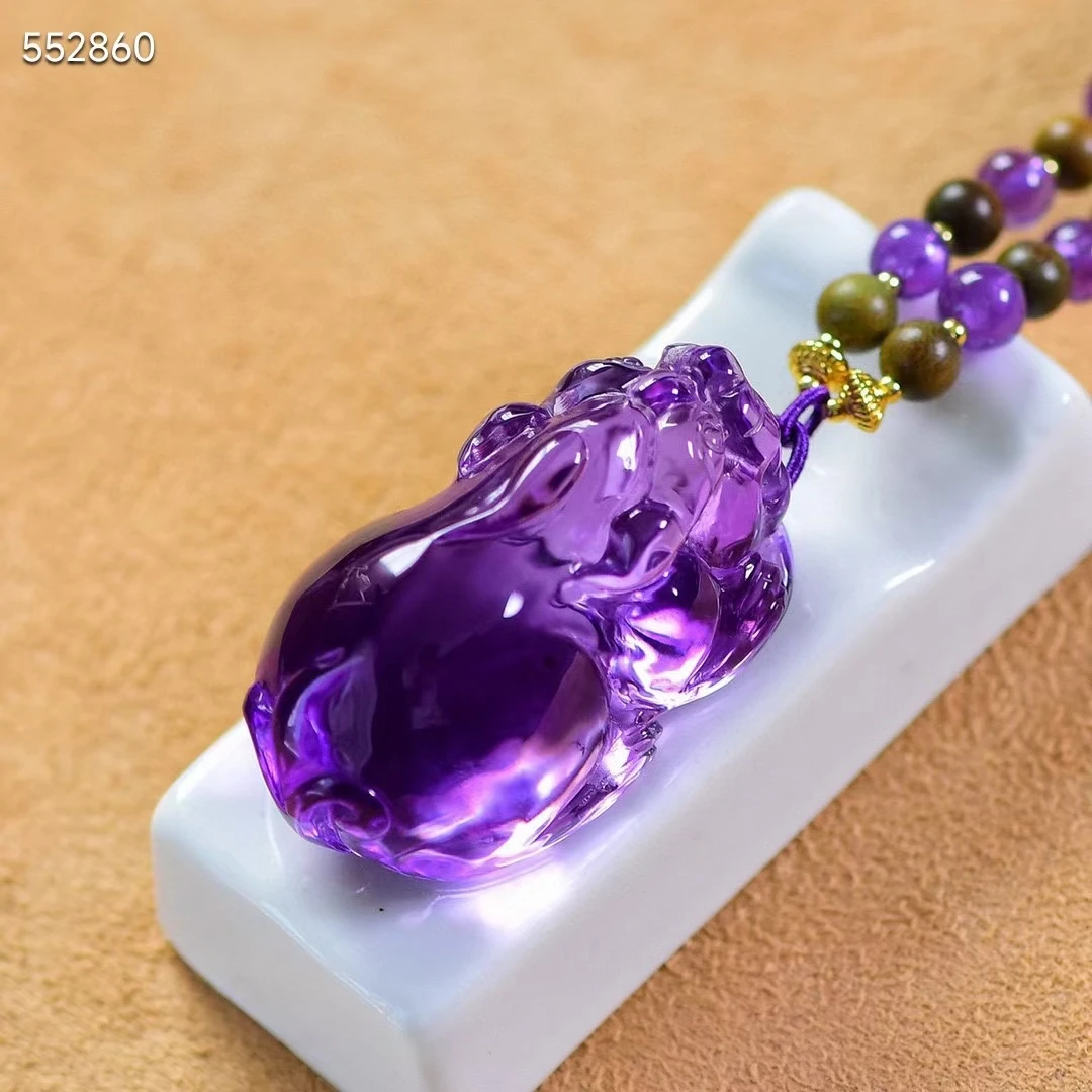 Natural Purple Amethyst Quartz Pendant 46.5*35.5*26.4mm Pi Xiu Amethyst Jewelry Beads Women Men Necklace Brazil AAAAAA