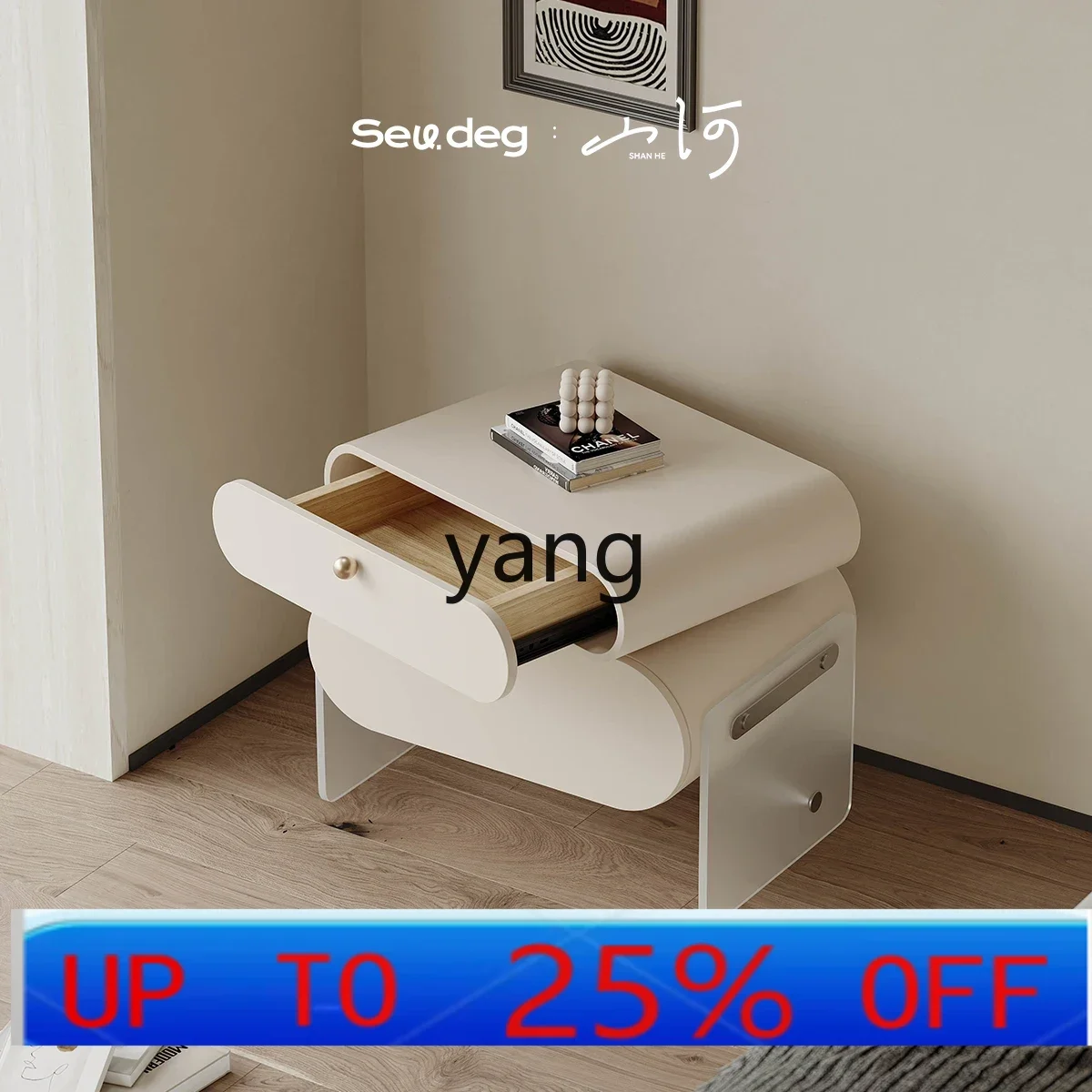 Lcx  wabi sandy wind solid wood bedside table master bedroom rotating bedside designer storage cabinet